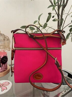 Dooney & Bourke Hot Pink Crossbody Bag with Brown Trim